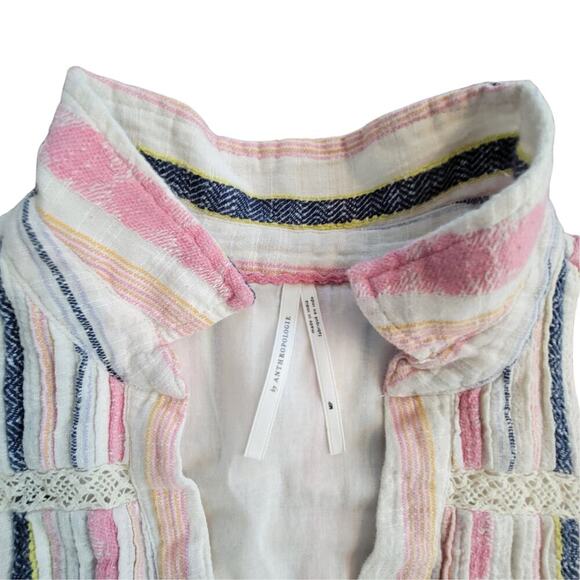 ANTHROPOLOGIE Short Sleeve Georgina Tiered Striped Shirt Dress Womens (M-Petite) - Picture 8 of 15